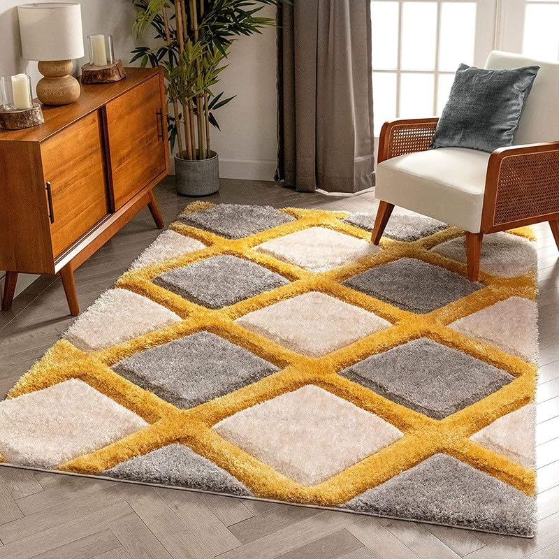 Image of Shaggy Area Rug - Extra Plush Luxury Carpet, Super Soft & Cozy Feel| Perfect for Living Room, Bedroom, and Stylish Home Decor- Yellow (6 x 8 ft)