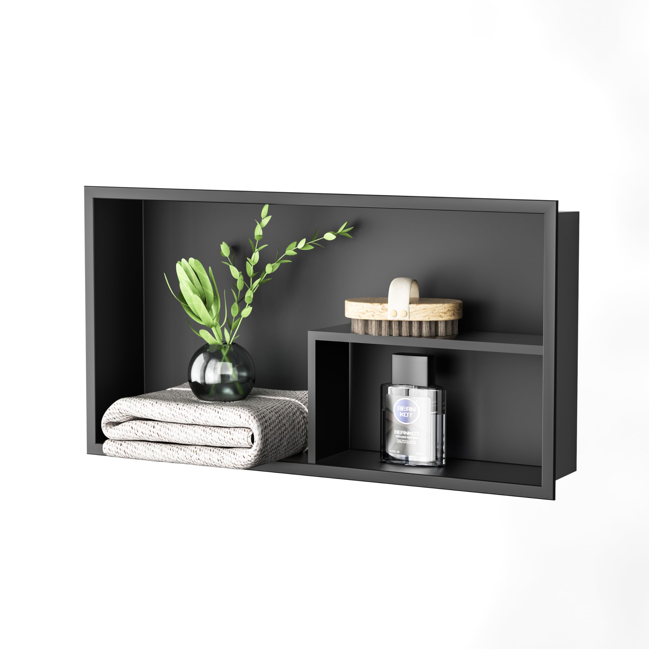 Nicho de ducha de acero inoxidable, 60 x 30 x 10 cm, sin necesidad de baldosas, doble estantes de pared, estante de ducha empotrado para almacenamiento de baño, color negro, estilo 1