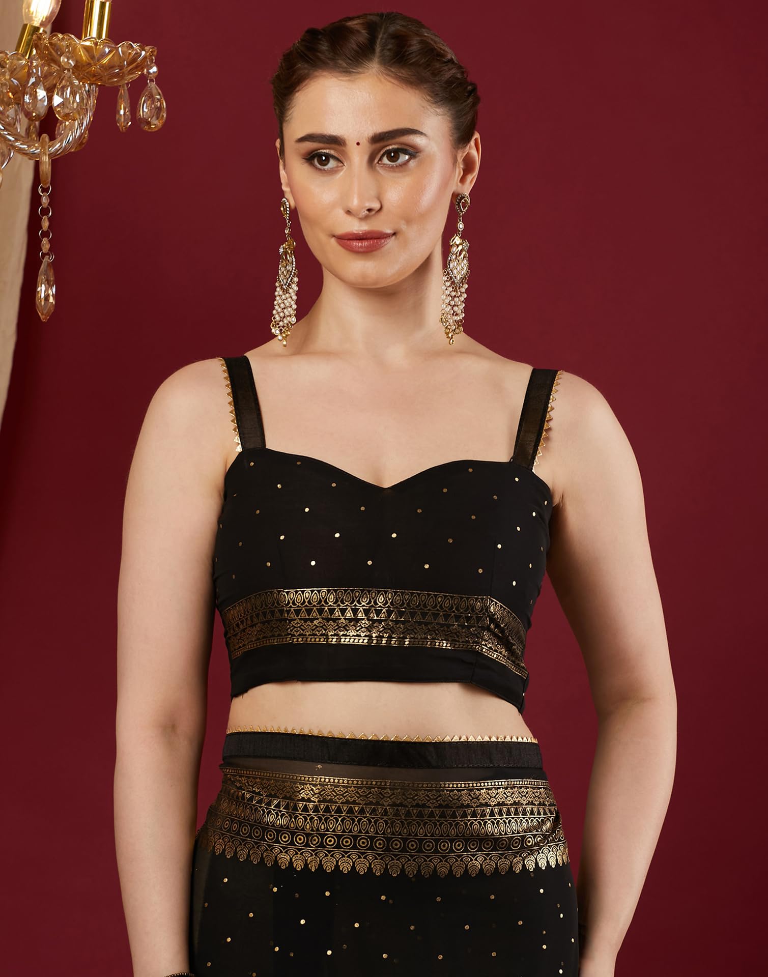 SIRIL Women's Georgette Foil Printed Saree with Unstitched Blouse Piece (4402S3152_Black) - Image 5 thumbnail