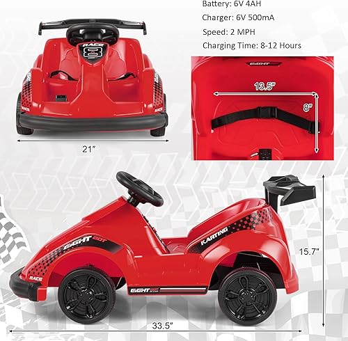 Miniatura 7 de Costzon Carrito de viaje para niños con control remoto cinturón de seguridad música puerto USB adelanteatrás auto eléctrico de 6 V alimentado por