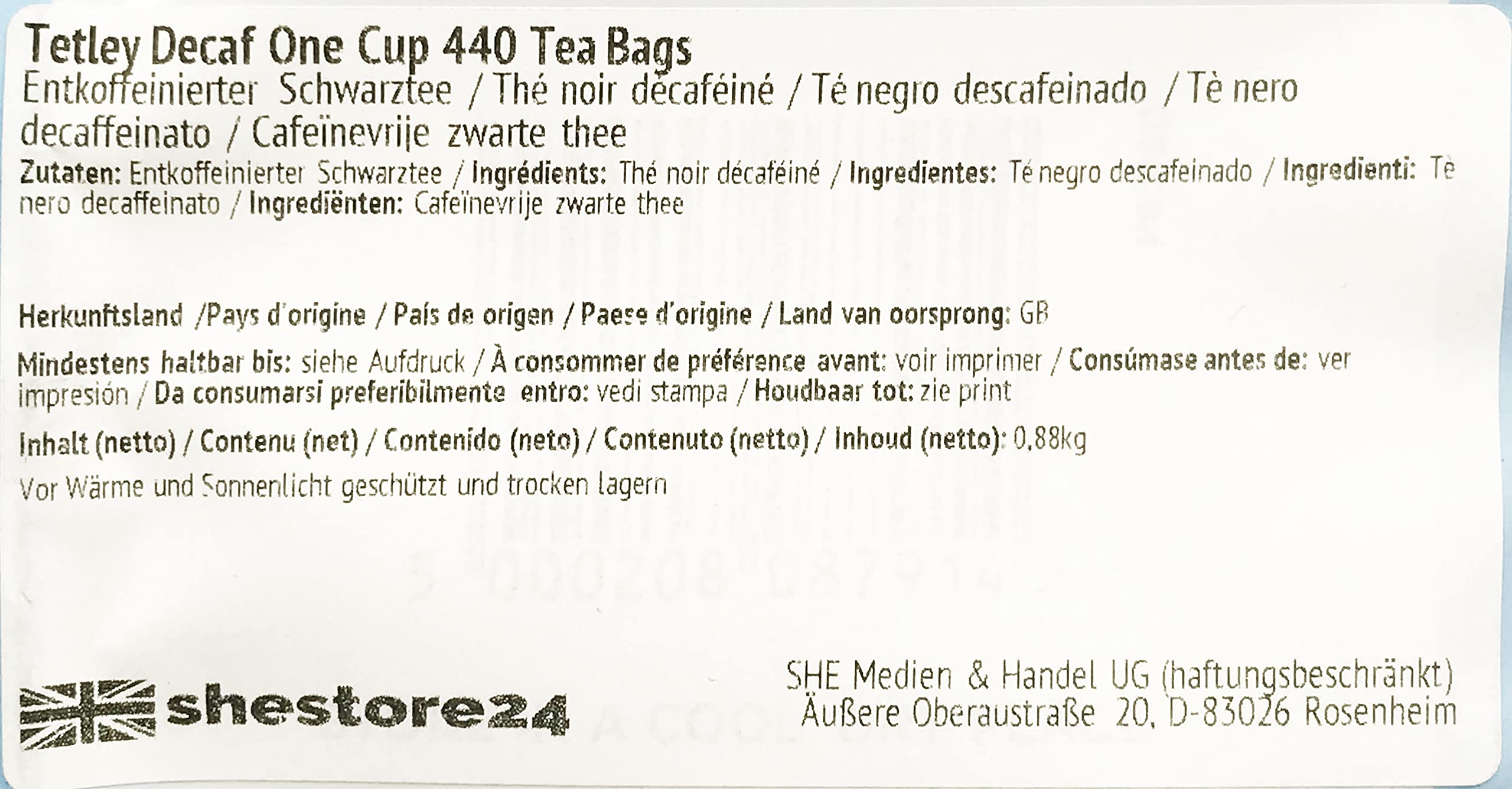 Decaf One Cup 440 Tea Bags Té negro descafeinado de Inglaterra en un paquete grande resellable con 440 bolsitas de té - importado de Shestore24