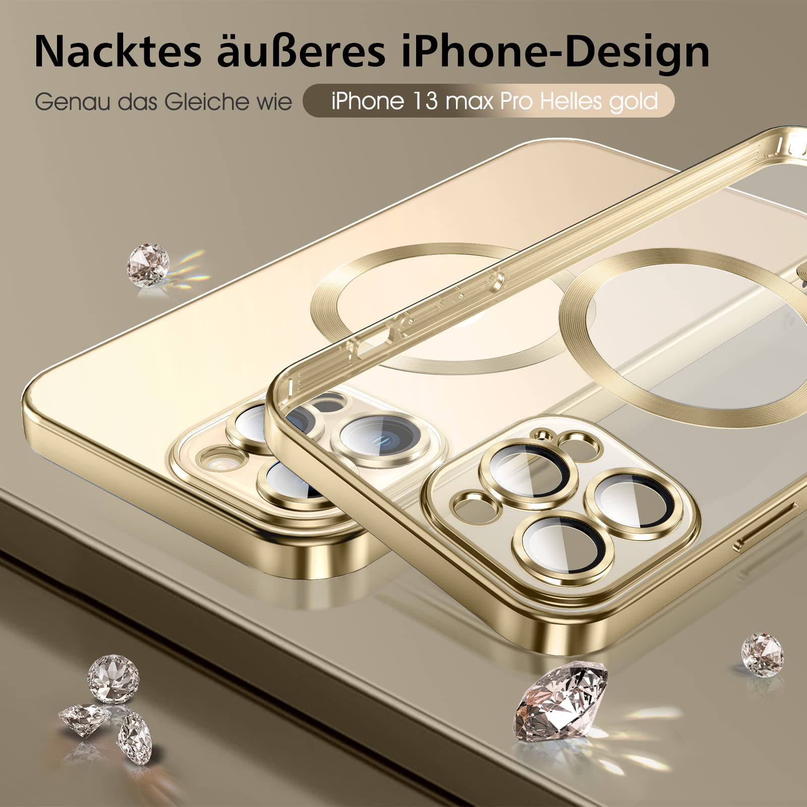 Klar Handyhülle Für IPhone 13 Pro Max – Magsafe-kompatibel, Roségold Kameraschutz, Vergilbungsfrei