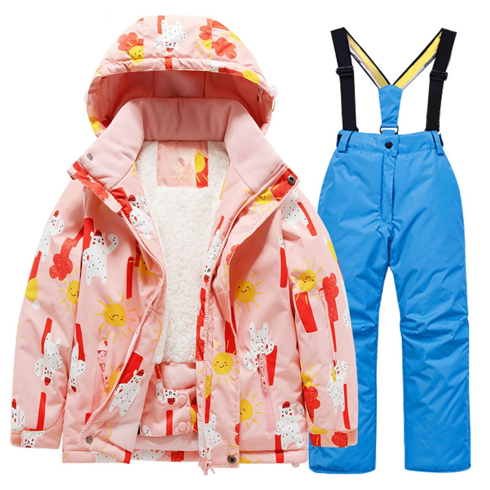 Boys Girls Winter Ski Jacket & Pants Set 2-Piece Snowsuit Thick Warm Hooded Jackets Bib Pants (Sky Blue, 10-11 Years)