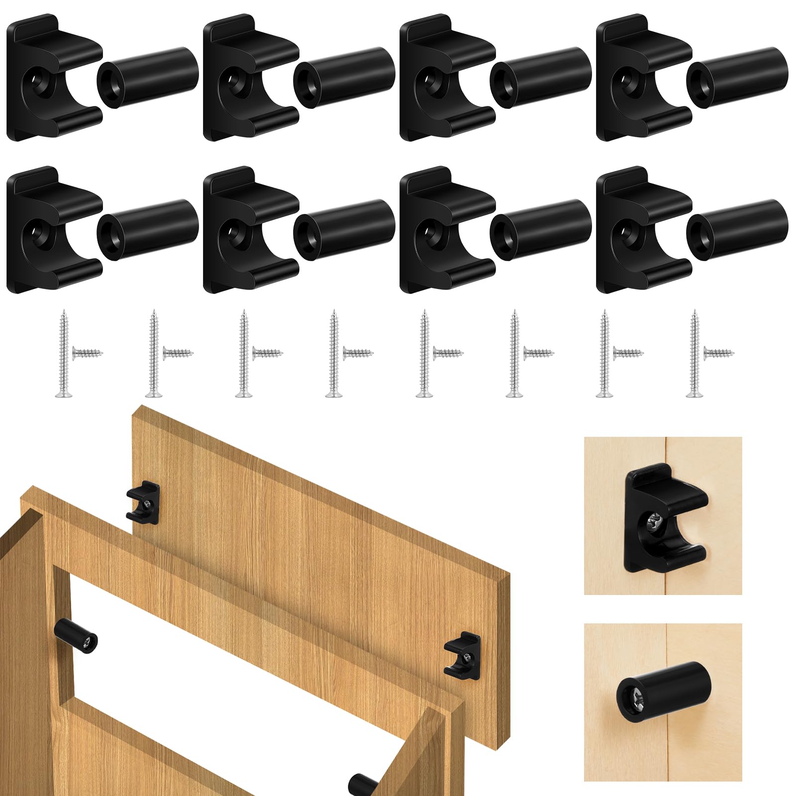 Juexica False Cabinet Front Clip False Front Clips False Drawer Front Clips Sink Tip out Snap False Front Cabinet Clips Sink Clips with Screws Screwdrivers for Hardware Replacements (Black,8 Pairs)