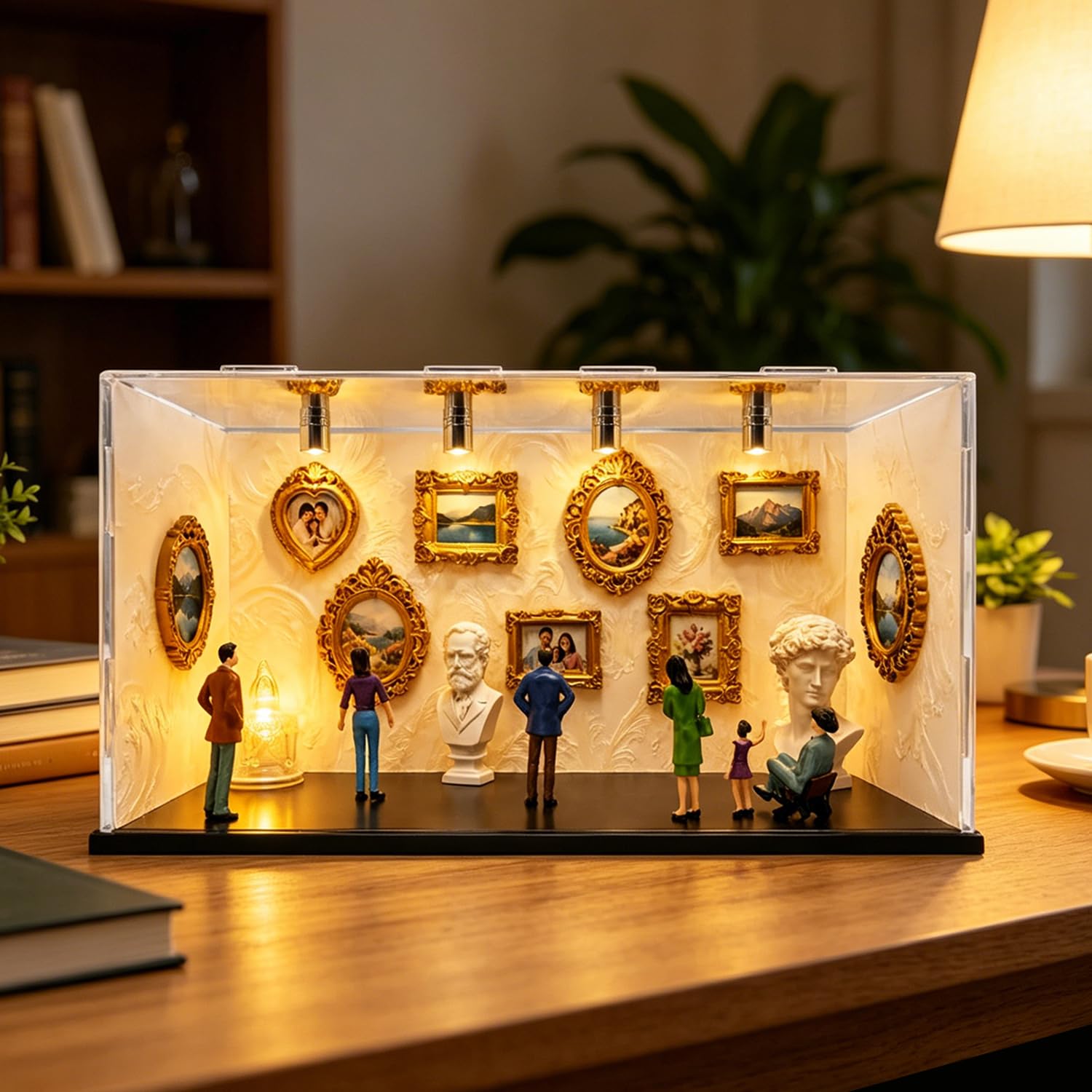 Mini boîte de silhouette de musée à faire soi-même Contient 6 figurines, 9 cadres dorés et 2 sculptures, Vitrine de Cadre de boîte d’Ombres éclairée personnalisée pour Anniversaire,Mariage, Décoration