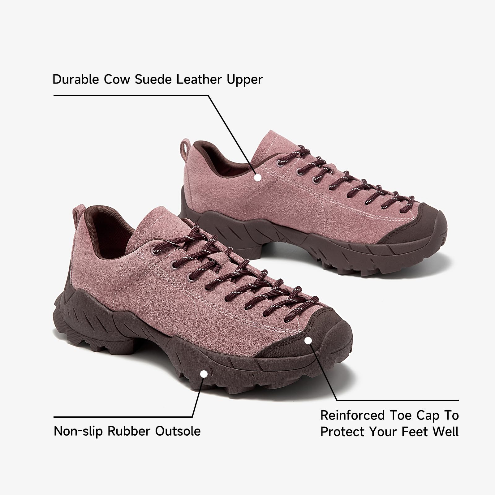 BEAU TODAY Hiking Shoes Women Lightweight,Hike Barefoot Sneakers Women,Wide Toe Box Non-Slip Outdoor Sneakers,Suede Walking Shoes for Trekking Trail Climbing Pink US 7.5