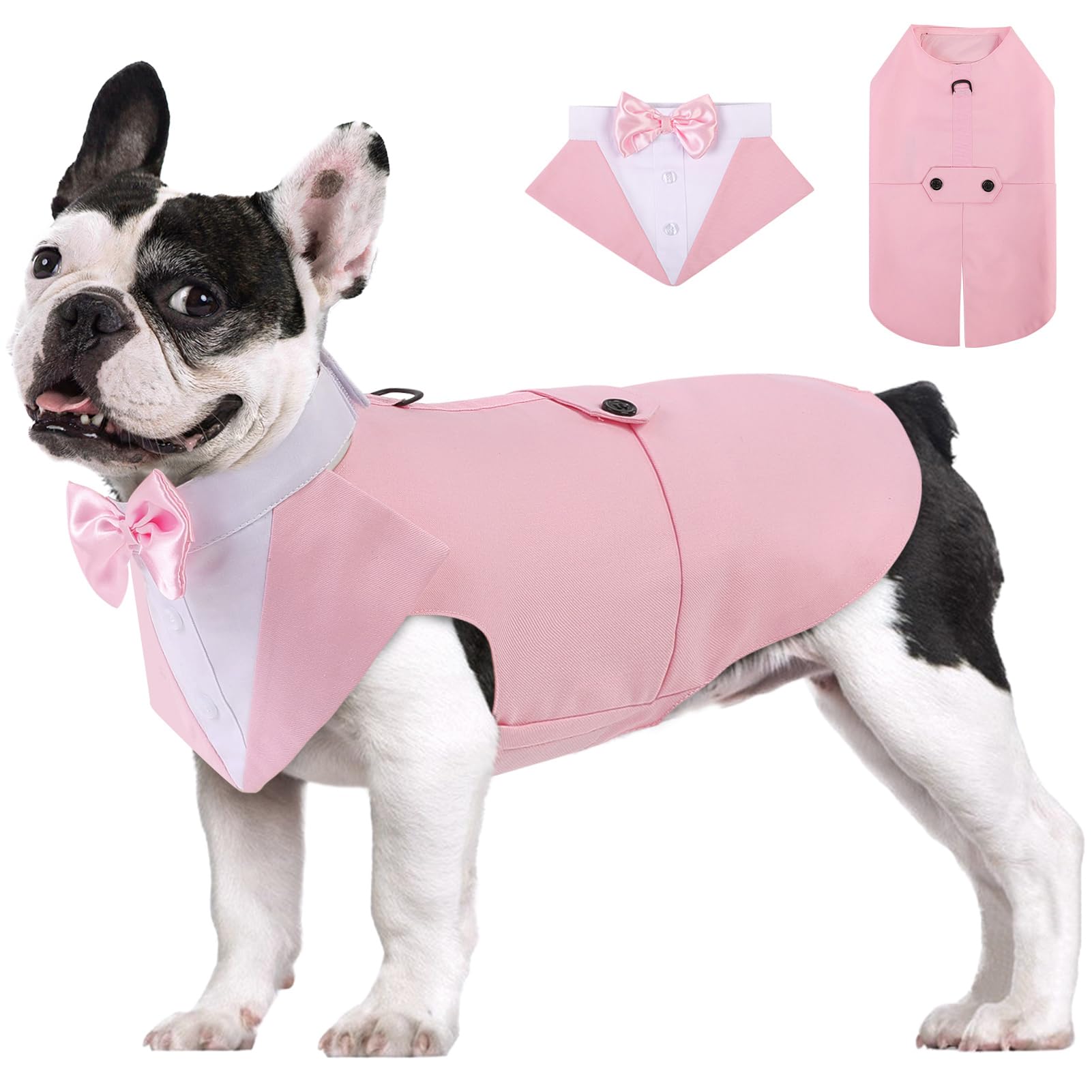 AOFITEE Dog Tuxedo Formal Suit and Bandana Set, Gentle Dog Wedding Party Suit Bow Tie Shirt Vest, Pet Tuxedo Costume Outfit with Detachable Bowtie Collar for Christmas Halloween Dress Up