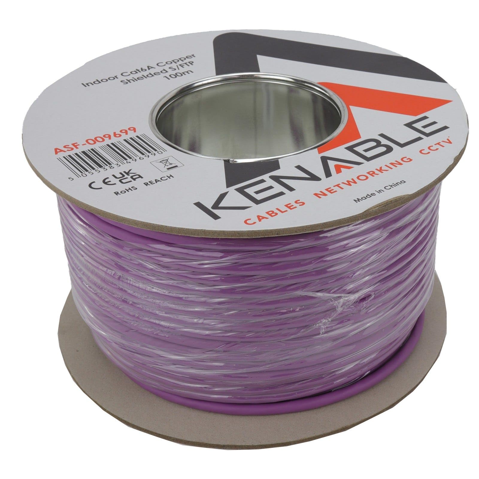 kenable Cable de Red Cat6A S/FTP Cobre Puro LSZH Libre de Humos 10 Gigabit Ethernet Bobina 100 m [100 metros/100m] Morado