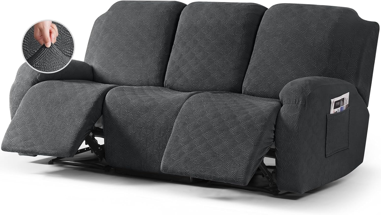 timeles recliner couch covers reclining couch covers for 3 cushion sofa slipcovers stretch soft washable (three-seater, dark gray) dark gray three-seater