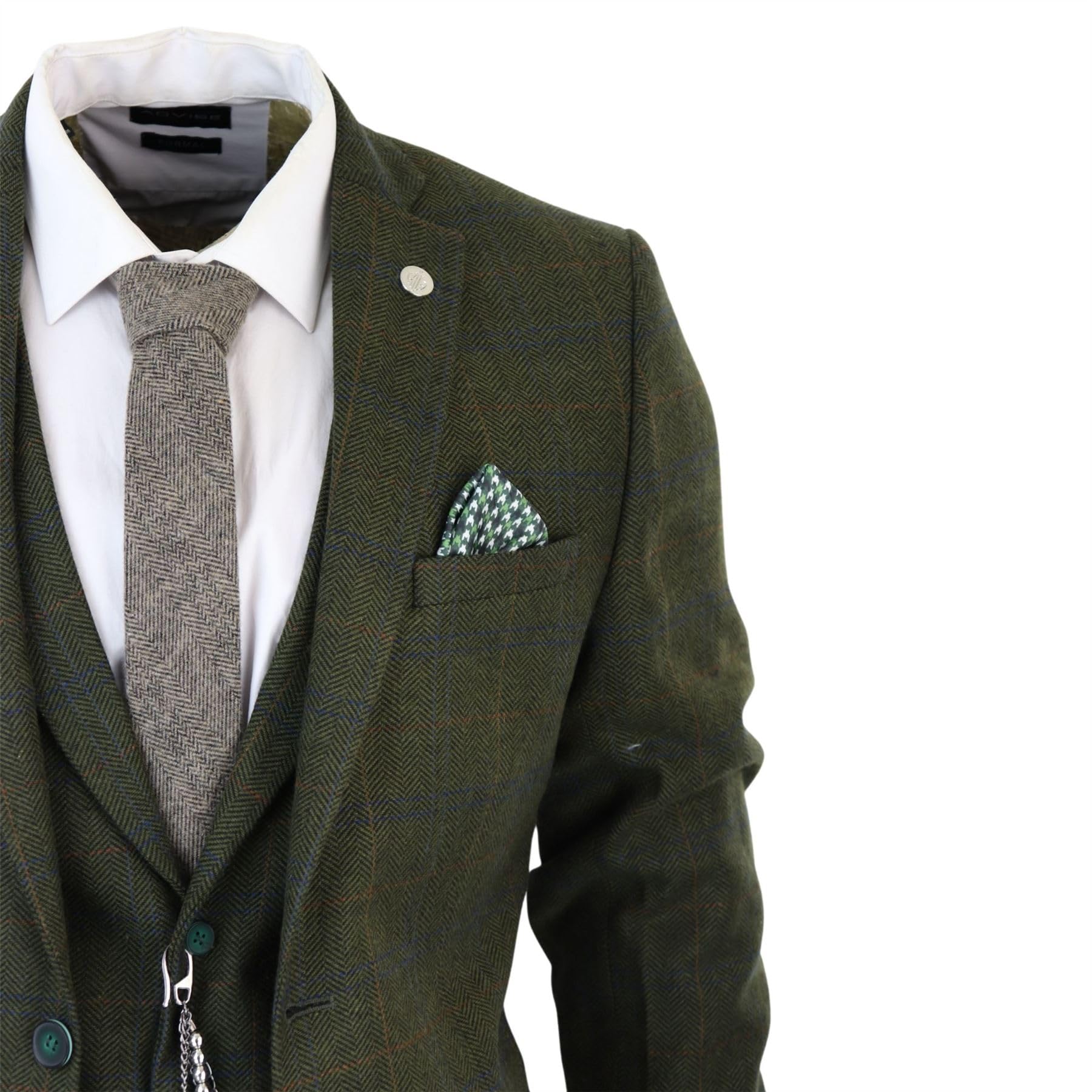 Costume Homme 3 Pièces en Tweed de Laine Mélangée à Carreaux Style Années 20 pour Un Look Habillé Festif | Vert Olive