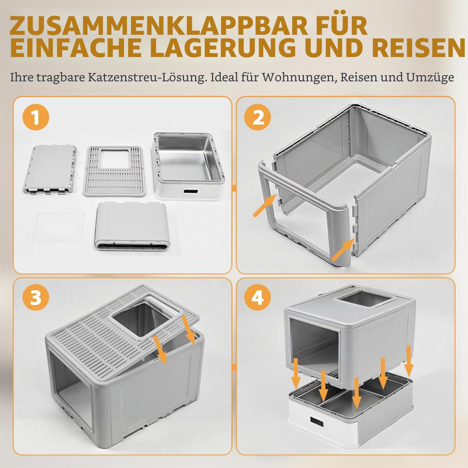 Homegroove Edelstahl Katzenklo mit Schublade, XL Zusammenklappbare Geschlossene Katzentoilette mit Deckel für Hauskatzen, Metall Katzenklo mit Streuschaufel (Gray)