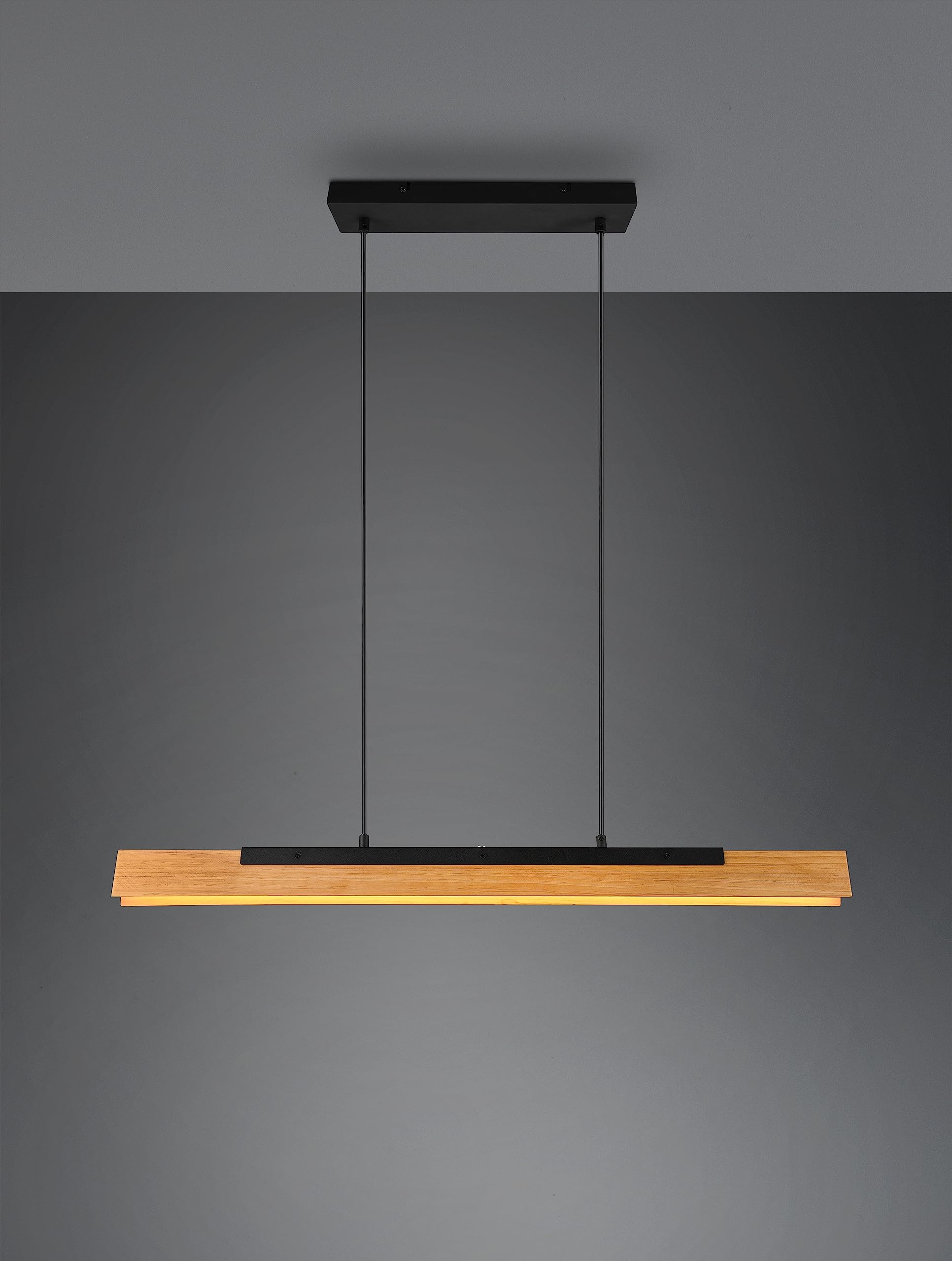 Trio Leuchten LED Pendelleuchte Kerala 341610132, Metall Schwarz matt, Holz naturbelassen, inkl. 25 Watt LED, Switch Dimmer