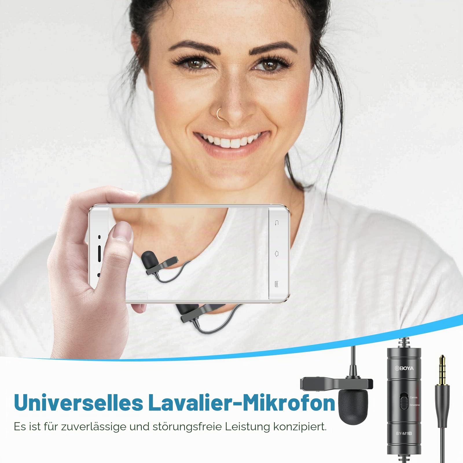 BOYA BY-M1S Professionelles Lavalier-Revers-Mikrofon Omnidirektionales Kondensatormikrofon für iPhone, Android, Smartphone, DSLR, Camcorder, Audio-Recorder, PC Laptop Aufnahme