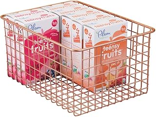 mDesign panier de rangement – corbeille métal flexible avec poignées intégrées – 40,6 cm x 30,5 cm x 15,2 cm – boîte de rangement multifonction pour la cuisine, le garde-manger, etc. – cuivré