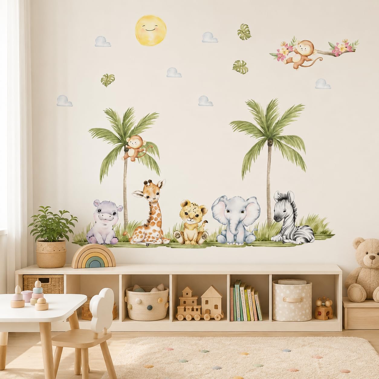 Stickers muraux animaux de la jungle aquarelle repositionnables sans trace