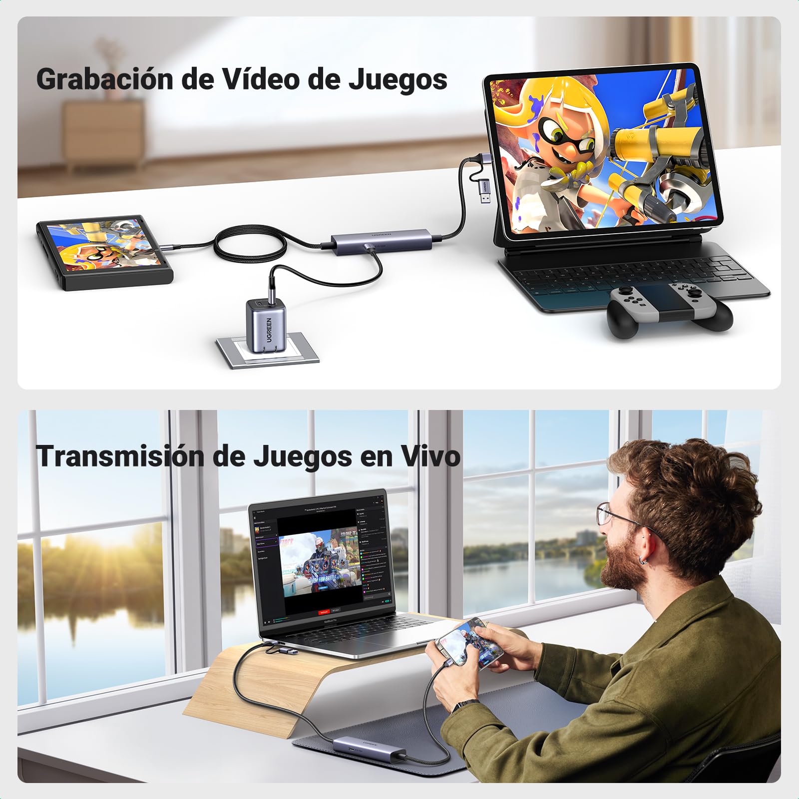 UGREEN Capturadora Vídeo HDMI USB C 3.0 4K 30Hz PD 100W Tarjeta Captura 2K 1080P 60FPS Grabación de Streaming en Bucle Compatible con Switch PS5 PS4 Xbox TV Stick DSLR iPad Pro PC