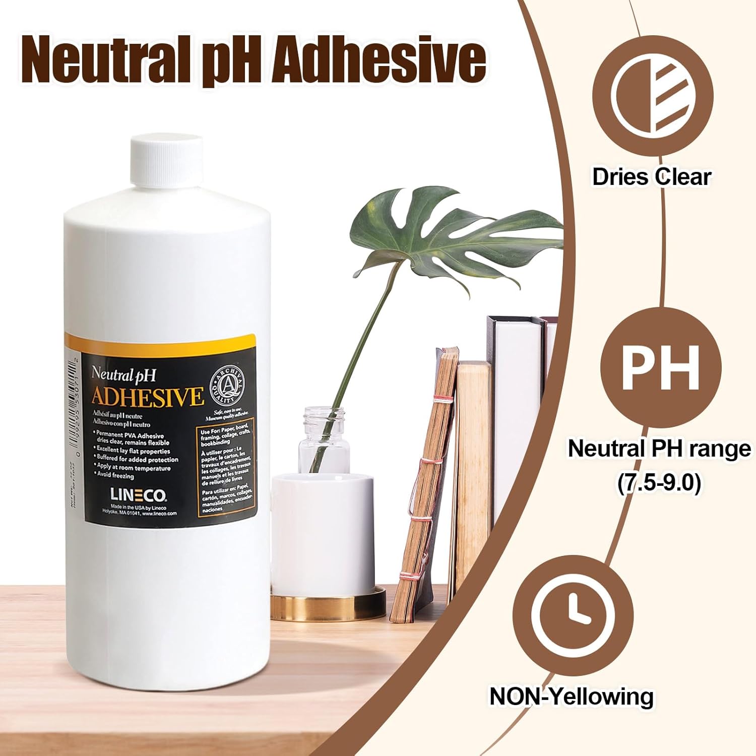 Lineco Neutral pH Adhesive, Archival Quality Acid-Free PVA Buffered Adhesive Dries Clear Flexible, 1 Quart, Ideal for Paper Board Framing Collage Crafts Bookbinding