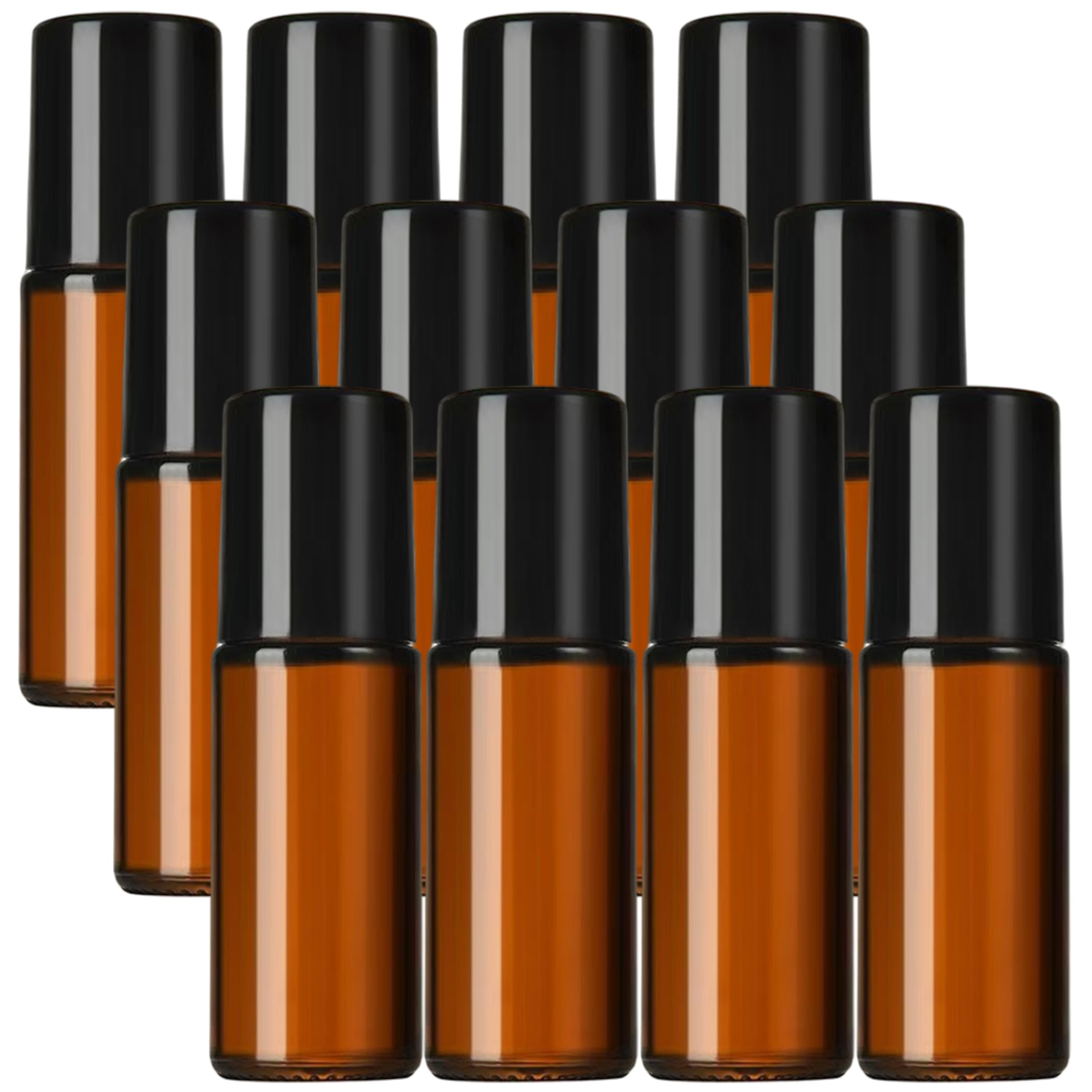 Bemonew Roller Bottles, 12PCS 30ml Empty Large Roller Bottles - Amber Glass Rollerball Bottle with Smooth Ball For Essential Oils & Castor Oil