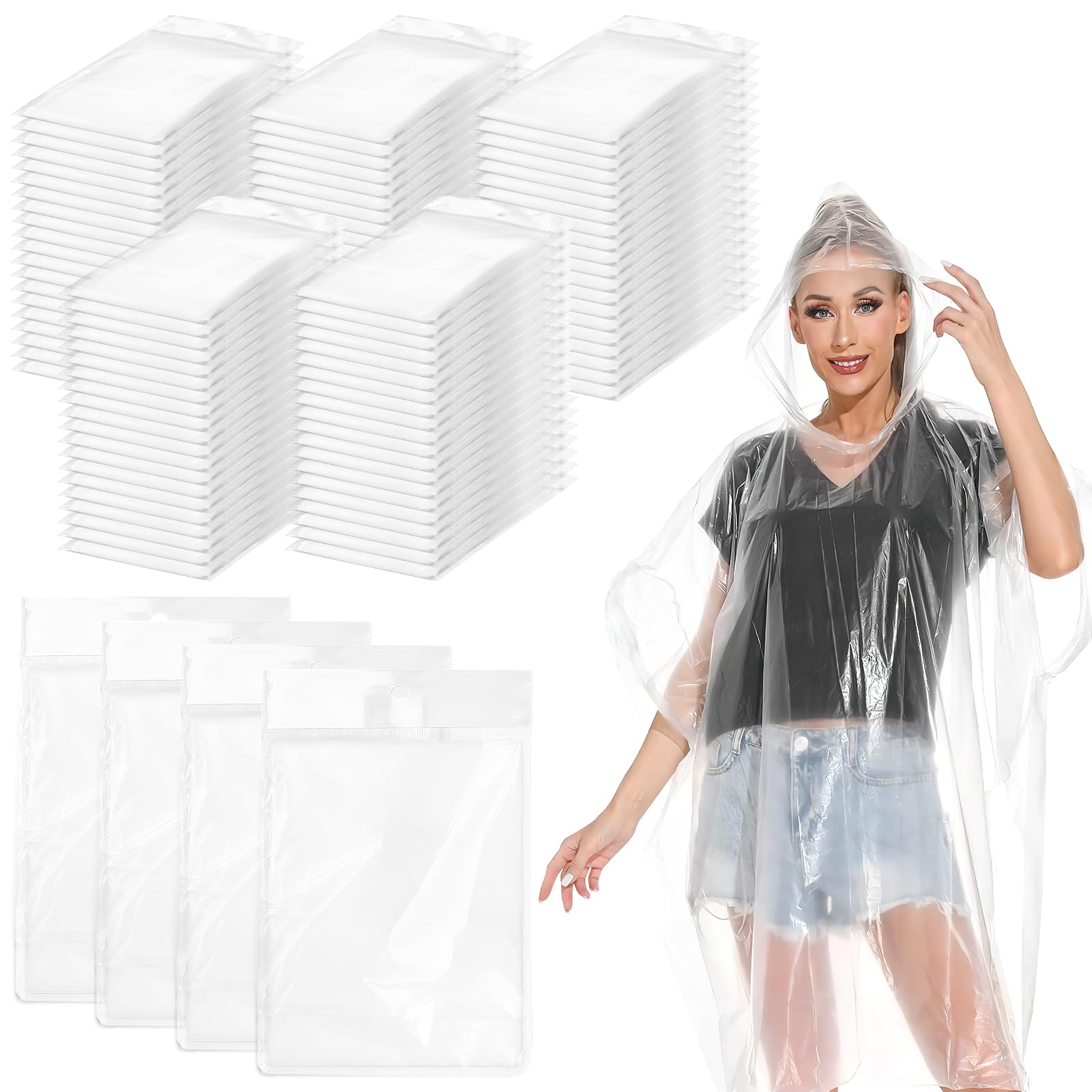 Lot de 108 Ponchos de Pluie pour Adultes, Imperméables d'Urgence Épais avec Capuche, Cape de Pluie Transparente Unisexe pour Randonnée, Camping, Parcs d'Attractions et Événements en Plein Air