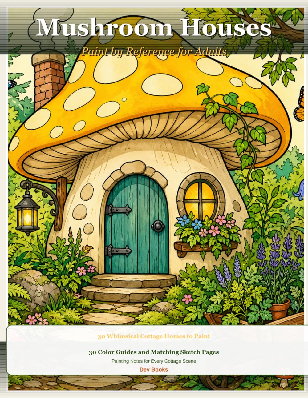 Mushroom Houses: Paint by Reference for Adults - 30 Whimsical Cottage Homes with Color Guides and Sketch Pages