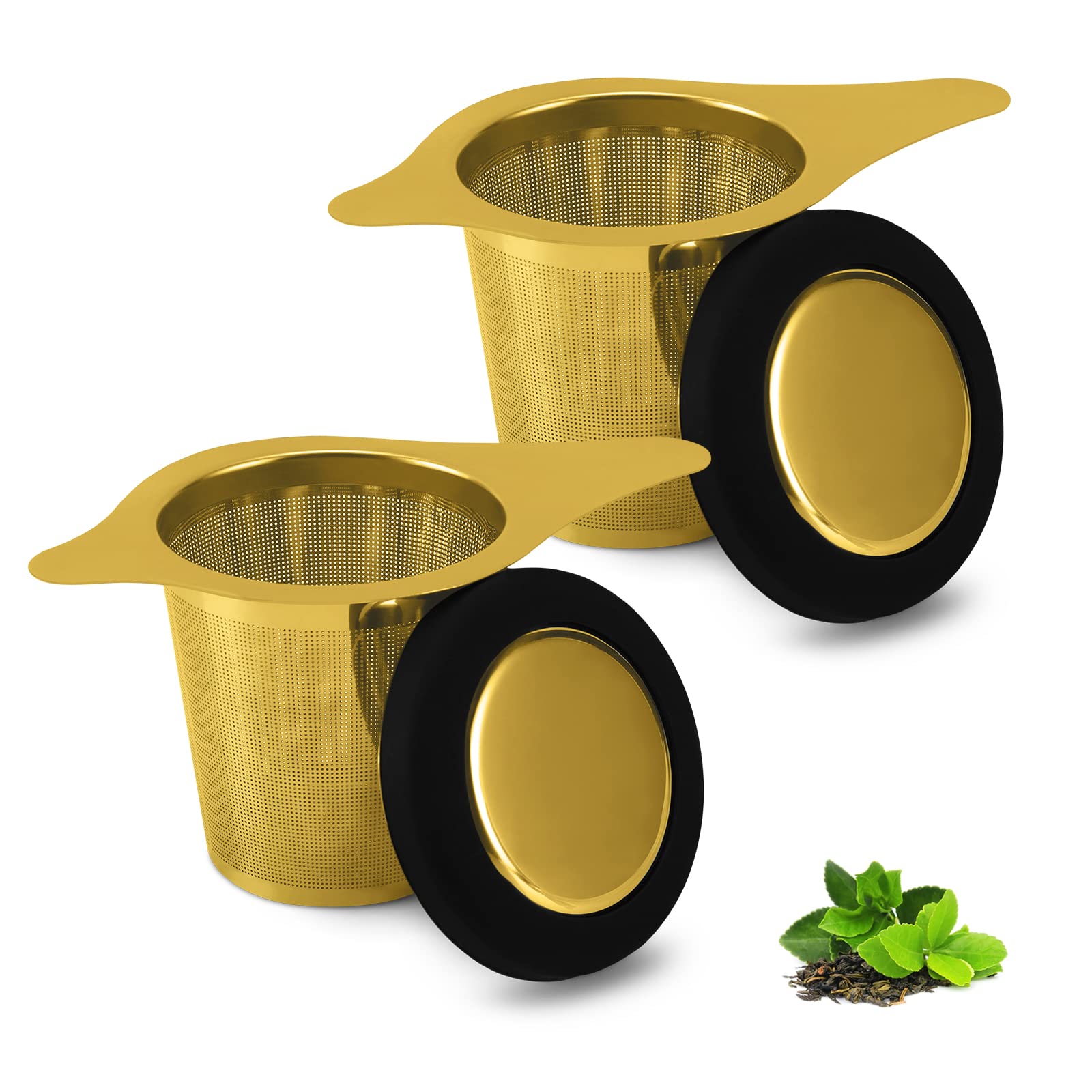 Tee-Ei aus Edelstahl, Teesieb, Teefilter mit kleinem Sieb und Deckel, Tee-Diffusor für losen Tee, überlegenes Brauerlebnis (Gold)