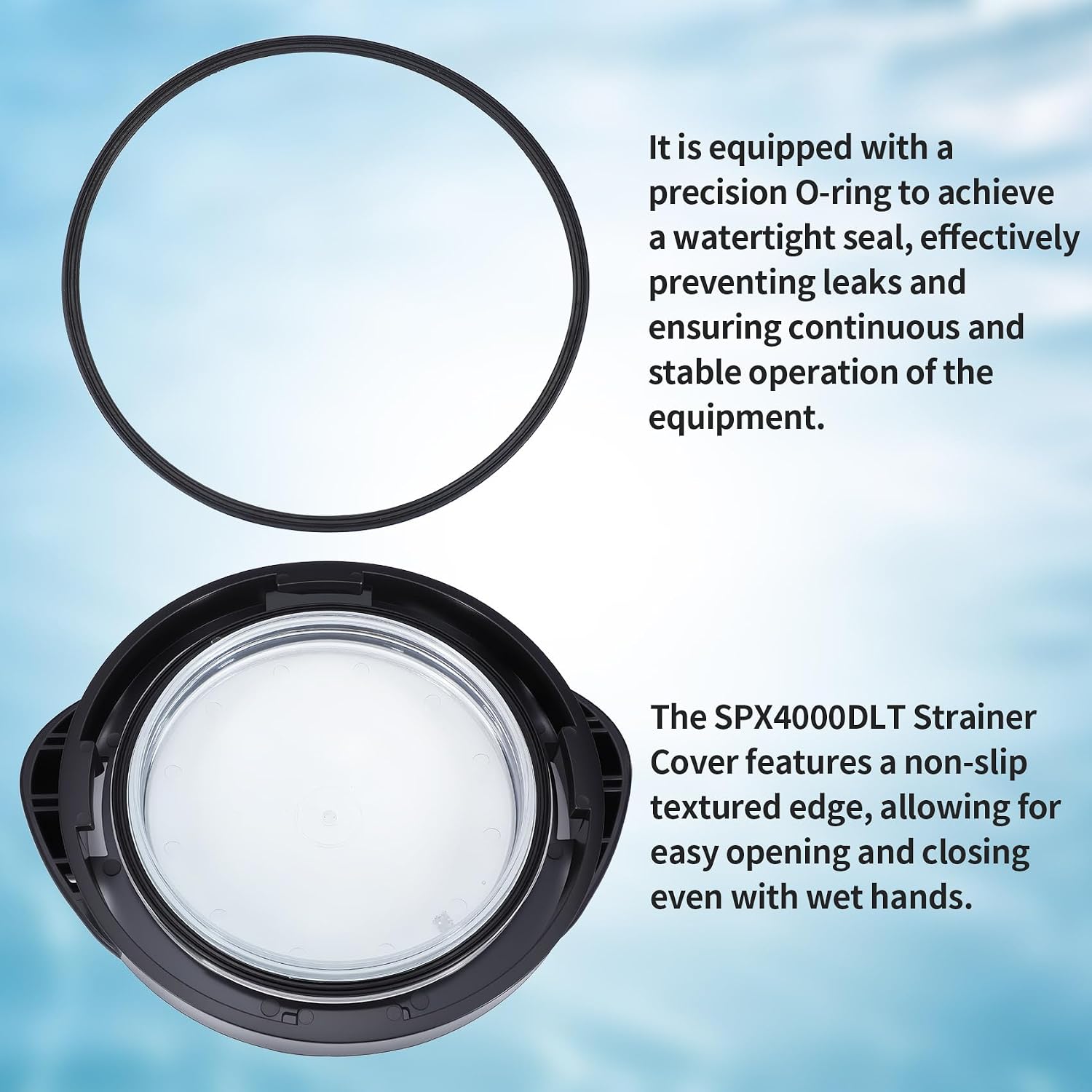 SPX4000DLT Strainer Cover, for Hayward Northstar Pump SP4000 SP4000X Series, Includes Black Lock Ring, Transparent See Thru Strainer Cover and O-ring, Black, Suitable for Various Pump Models