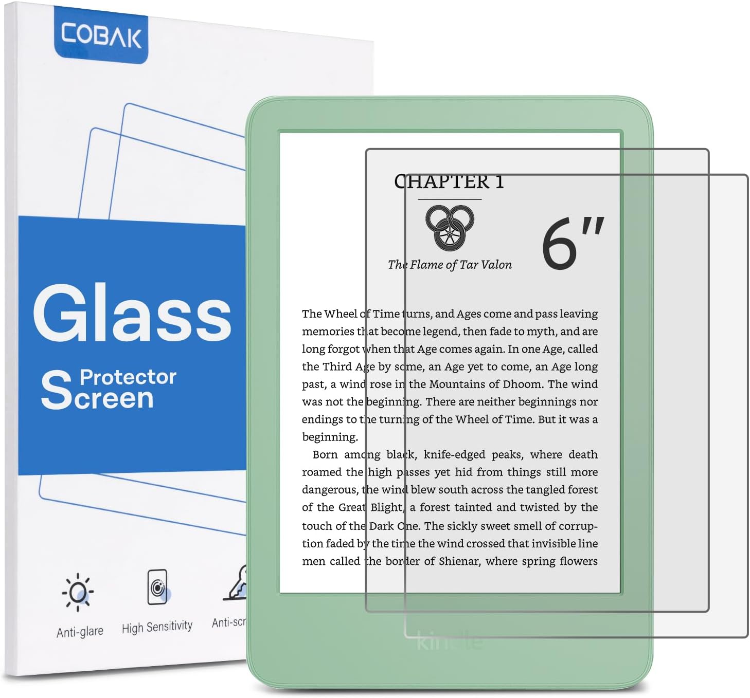 CoBak 2 Pack Matte Tempered Glass Screen Protector for 6″ Kindle 2024 and 2022 (11 Generation), Kobo Nia, and PocketBook – Fingerprint Resistance, Anti-Bubble 9H Hardness Film