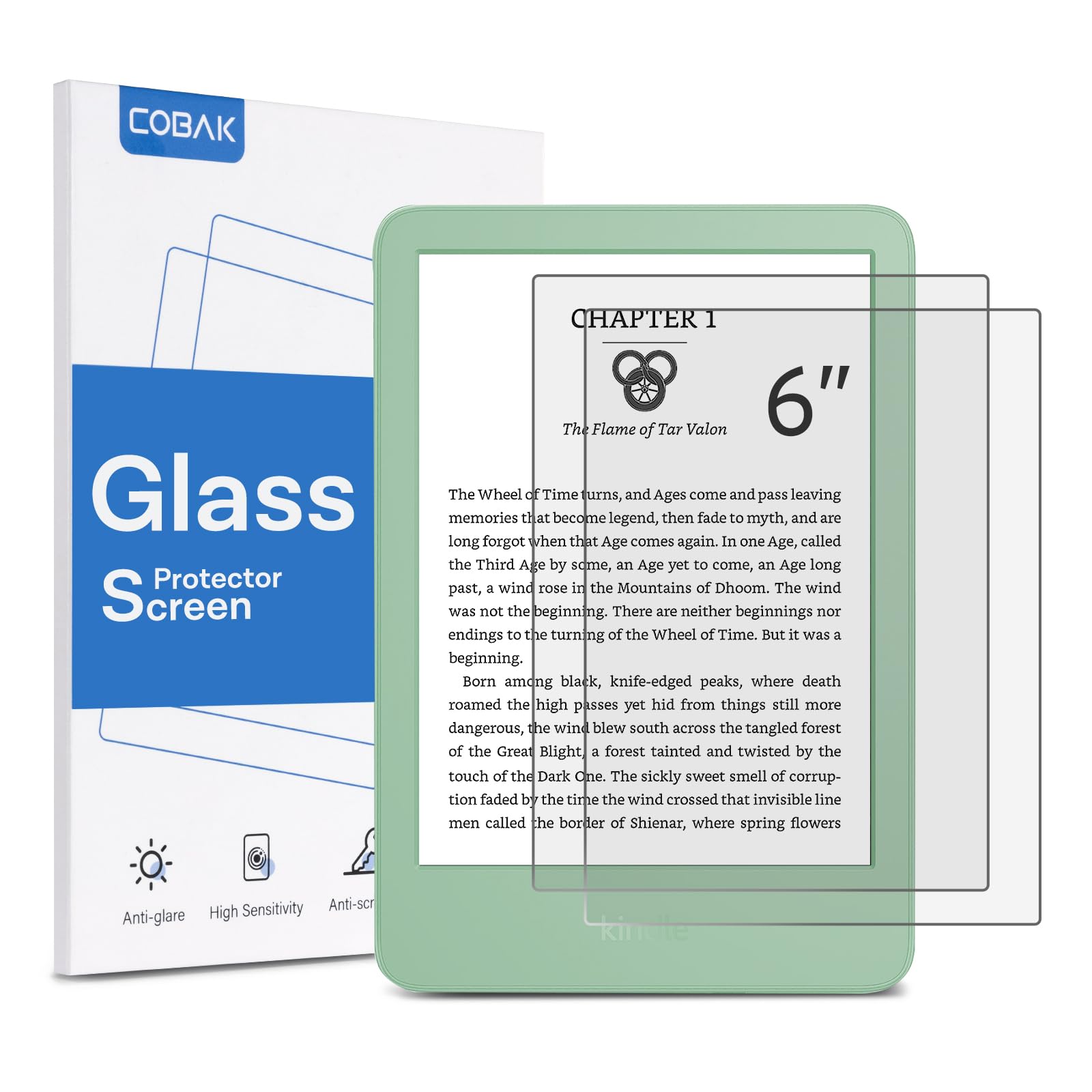 CoBak 2 Pack Matte Tempered Glass Screen Protector for 6" Kindle 2024 and 2022 (11 Generation), Kobo Nia, and PocketBook - Fingerprint Resistance,