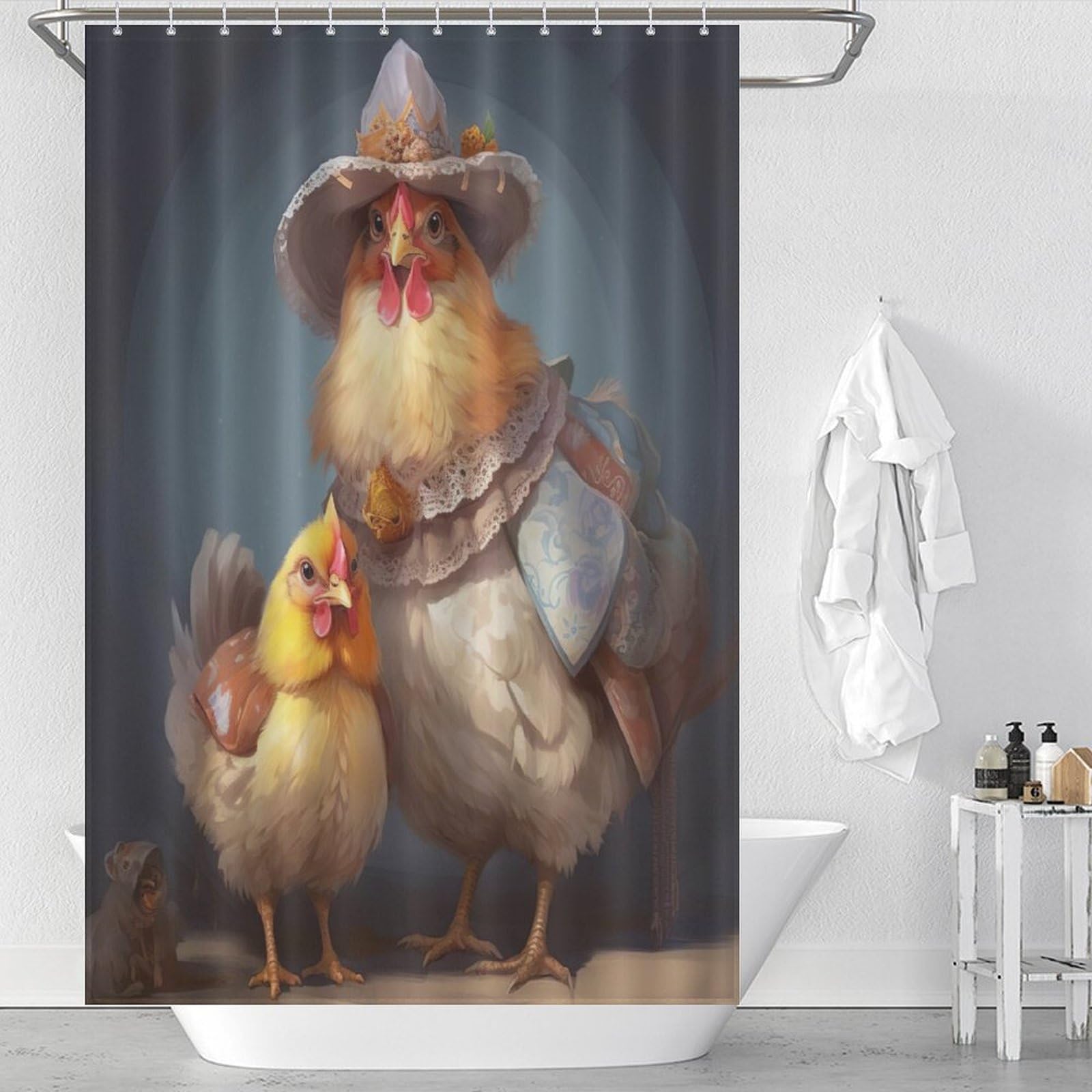 Rideau de douche poulet imperméable en polyester lavable 122x183cm pour salle de bain