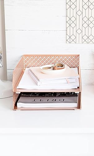 Vista 10 de BLU MONACO Organizador de archivos dorado, juego de 2 bandejas de papel apilables para escritorio, bandeja de entrada de oficina y bandejas