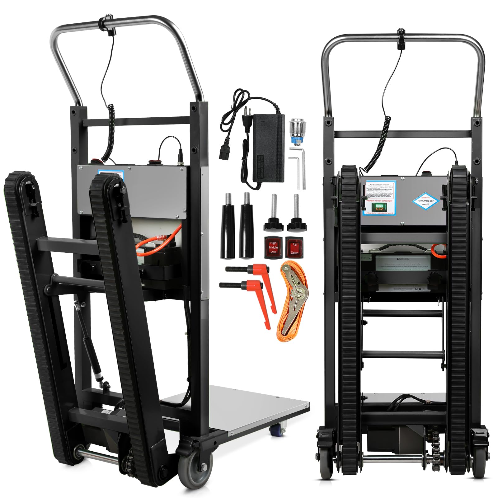 Electric Stair Climbing Dolly, 1250W Electric Stair Climbing Hand Truck, 900lbs Max Load Capacity, 3 Mode Folding Stair Climber Hand Trucks with