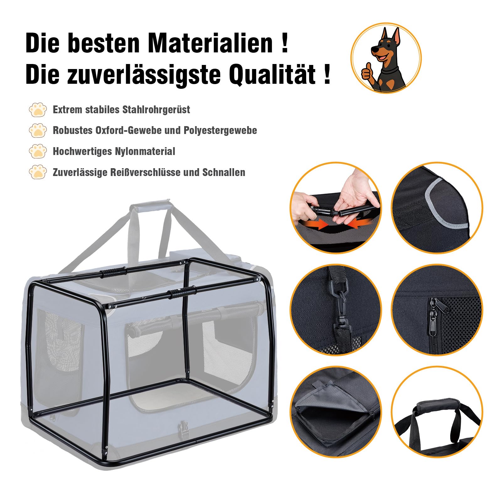 Zedelmaier Hundebox Faltbar Hundetransportbox, M 60x44x42cm, robust Transportbox für Hund & Katze Groß Hundetasche Auto Haustiertransportbox für Unterwegs & Zuhause Schwarz
