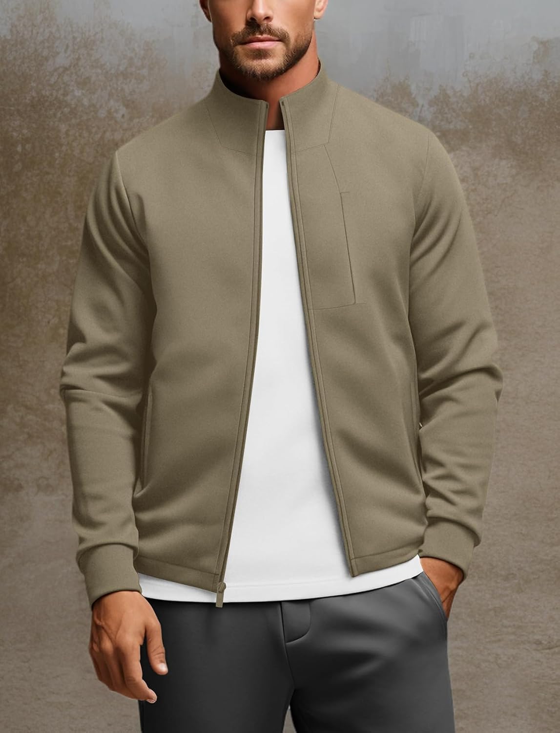 Zengjo Men's Track Jackets Full-Zip Athletic Jacket Sweatshirt Mock Neck with Zipper Pockets - Image 8