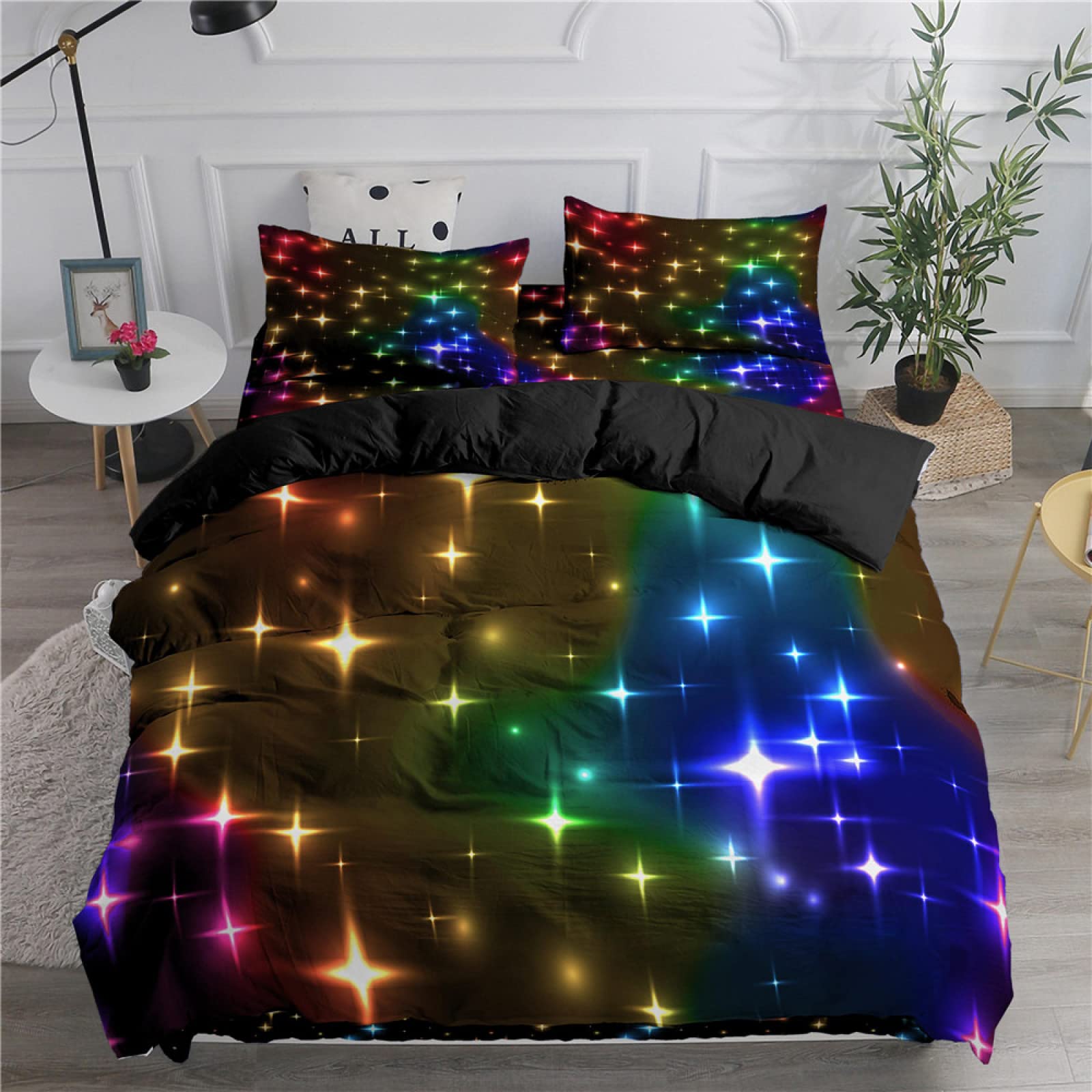 Housse de couette 140x200 étoiles colorées sans repassage parure lit microfibre zippée