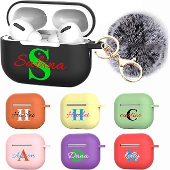 Custom Name Case for Apple AirPods Pro 2 - Shockproof Soft TPU Protective Cover with Keychain & Wireless Charging | 14 Colors | Compatible with Airpods pro 2