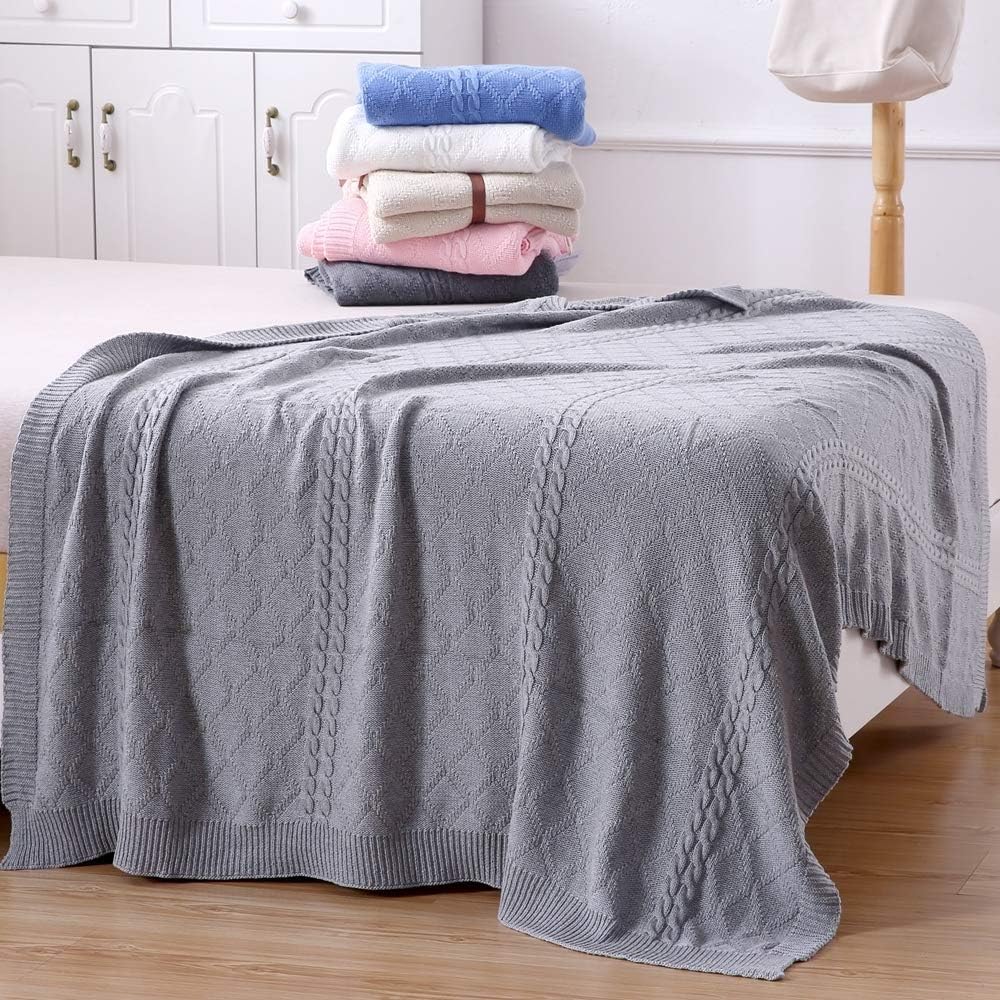 Cotton Cable Knit Throw Blanket 