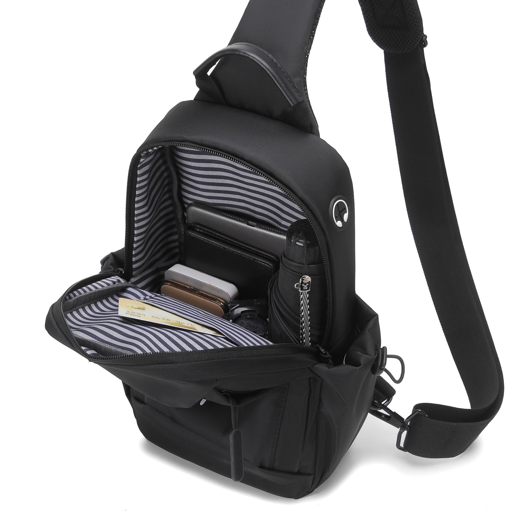 Mixroom - Zainetto da Uomo Zaino Monospalla Porta Tablet Borsa Tab borsello a Tracolla Z32 Nero per Viaggio, Ciclismo, Lavoro, Sport