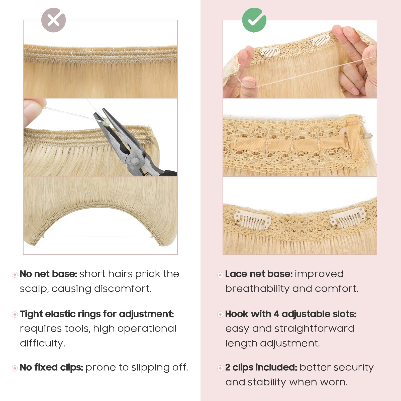 Silk-co Secret Wire In Hair Extensions With Clip Invisible Remy Human Hair One Piece Straight Natural Invisible Adjustable Secret Wire Hairpiece Extensions 12 Inch-55g #60 Platinum Blonde - Image 3