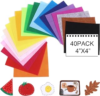 40 Pcs Stiff Felt Fabric Sheet for Crafts,1mm Thick and 4”x 4” Assorted Color Felt Fabric Sheets for Crafts DIY Handcraft Sewing Squares Patchwork Nonwoven