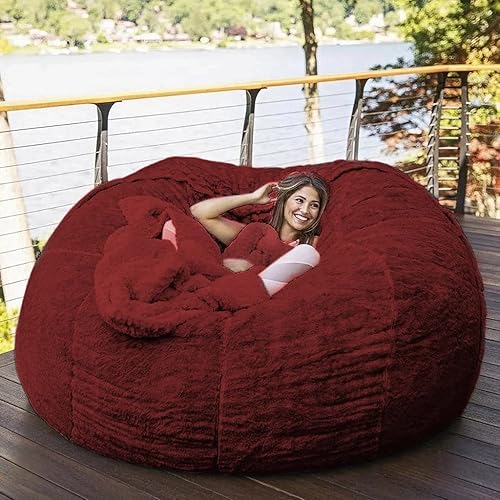 Miniatura 20 de Puf gigante (sin relleno) 5/6/7/8 pies, funda para puf gigante, gruesa, suave, esponjosa, de piel sintética, sofá, cama, puf, sillón reclinable