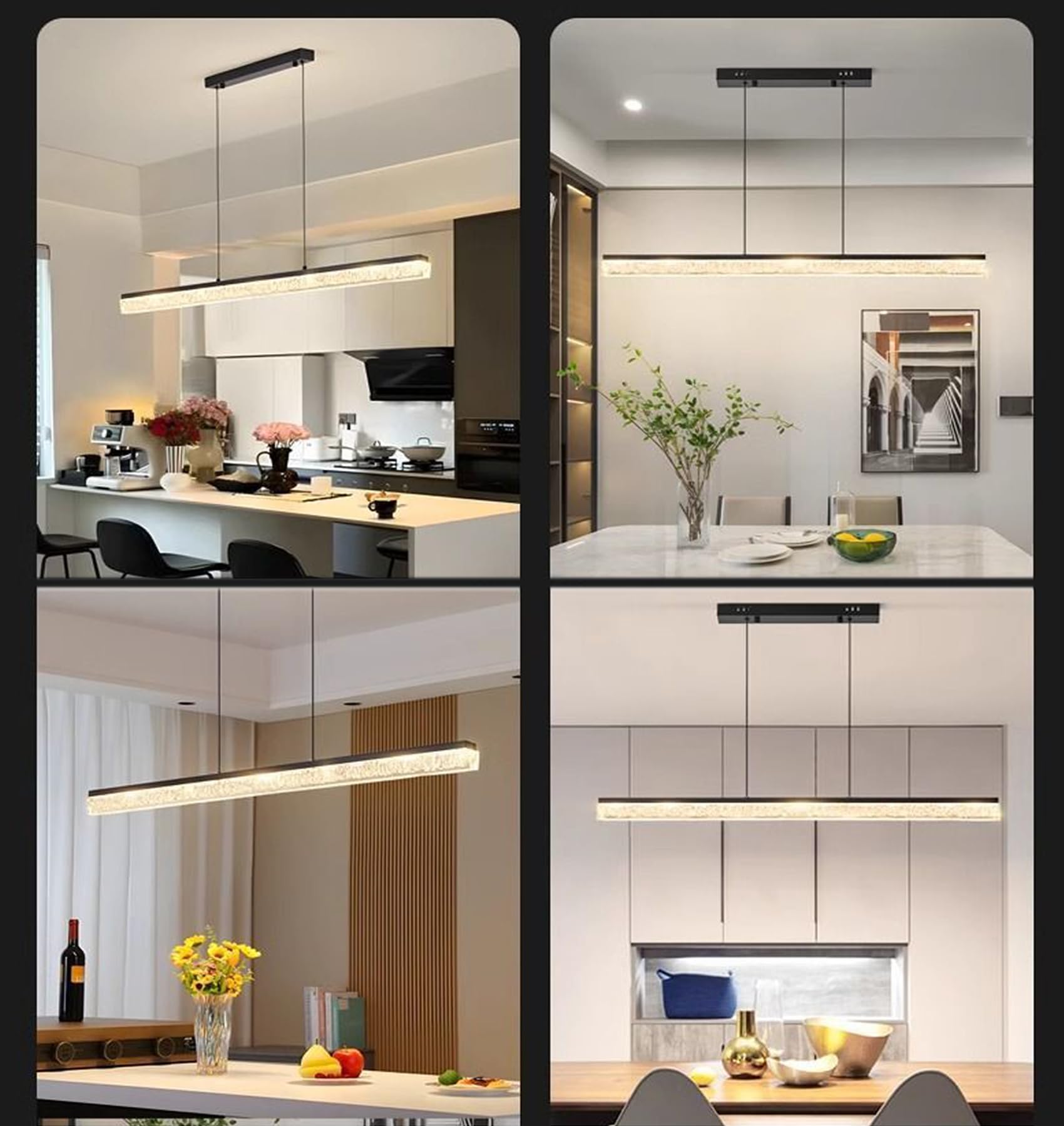 150cm Moderne LED Pendelleuchte esszimmer dimmbar hängelampe esstisch schwarz,Linear design hängeleuchte mit Fernbedienung,Esszimmerlampe hängend Höhenverstellbar Esstischlampe,Bürolampe (150cm/60w)