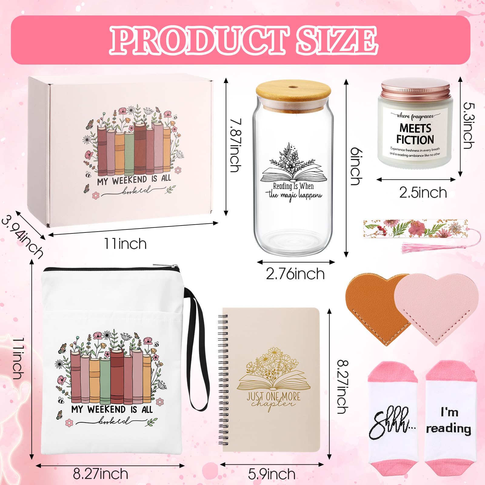11 pezzi Regali per gli amanti dei libri per le donne Book Club Accessori regalo Tazza di Vetro Tazza Notebook Penne Candela Calzini Segnalibri per Natale Compleanno Lettori Bookish Bookworms