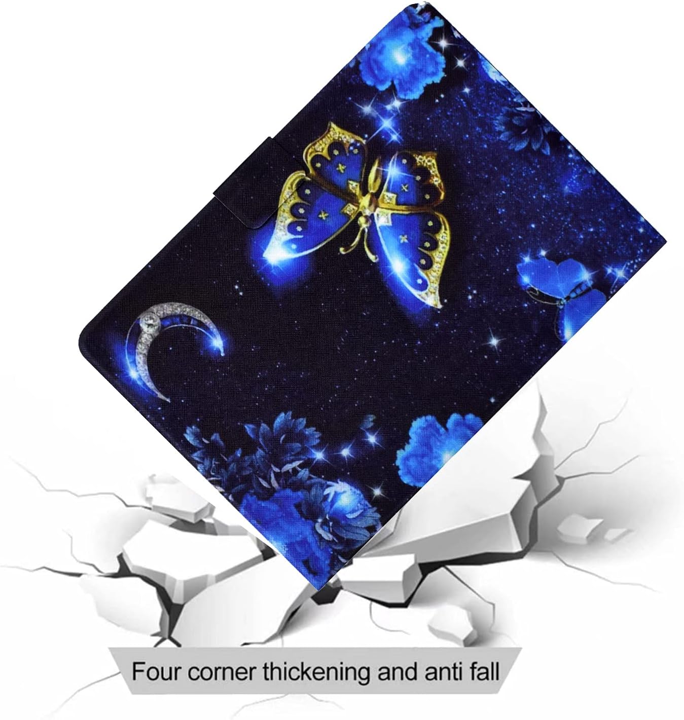 Case for Kindle Fire 7 Tablet Case (9th/7th/5th Generation, 2019/2017/2015 Release), PU Leather Slim Folding Stand Book Wallet Shockproof Cover with Pockets [Auto Wake/Sleep], Blue Butterfly