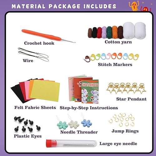 Miniatura 5 de Pnytty Kit de ganchillo para principiantes y adultos, kit de ganchillo para principiantes, 6 piezas de princesa fantasma, kit completo de iniciación