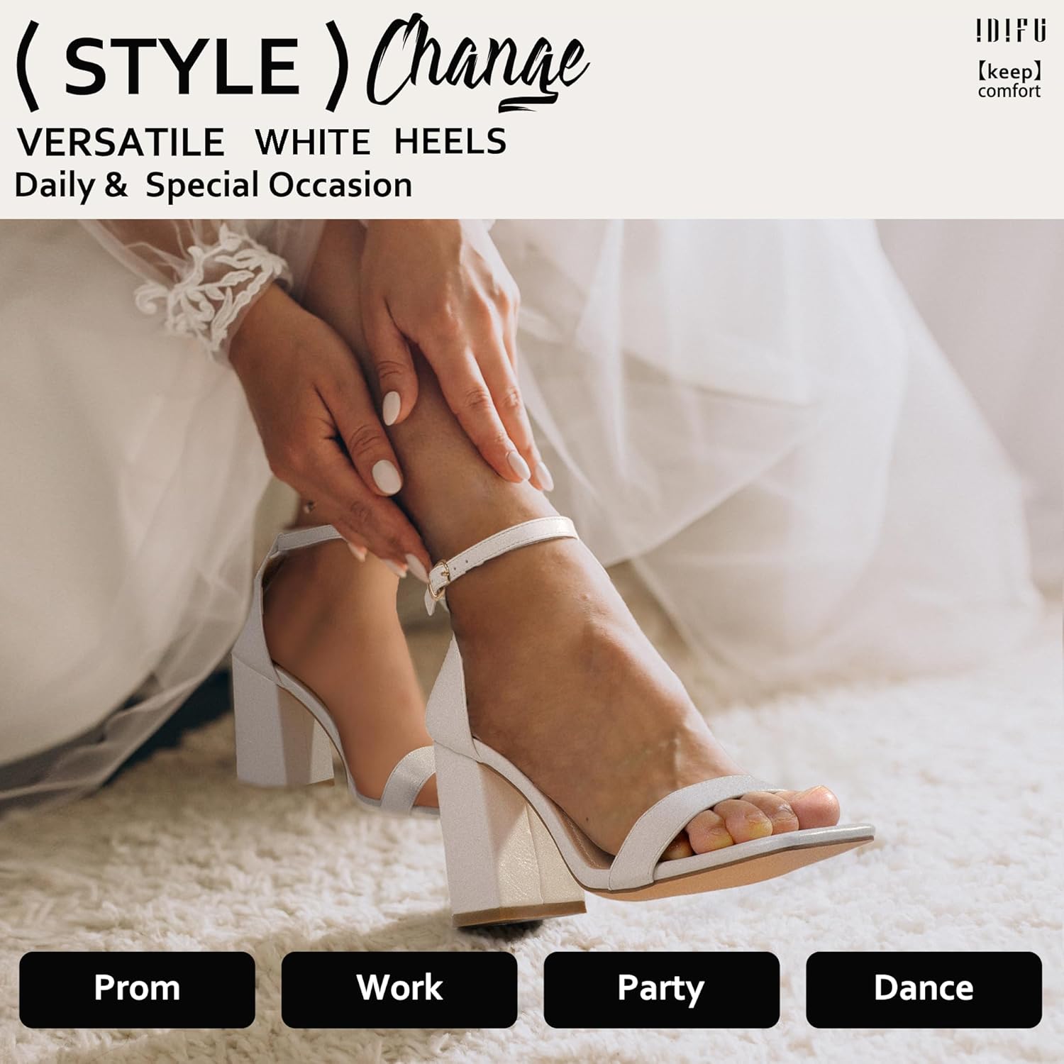 IDIFU IN3 Chunky Block Heels Wedding Party Dress Heeled Sandals - Image 3