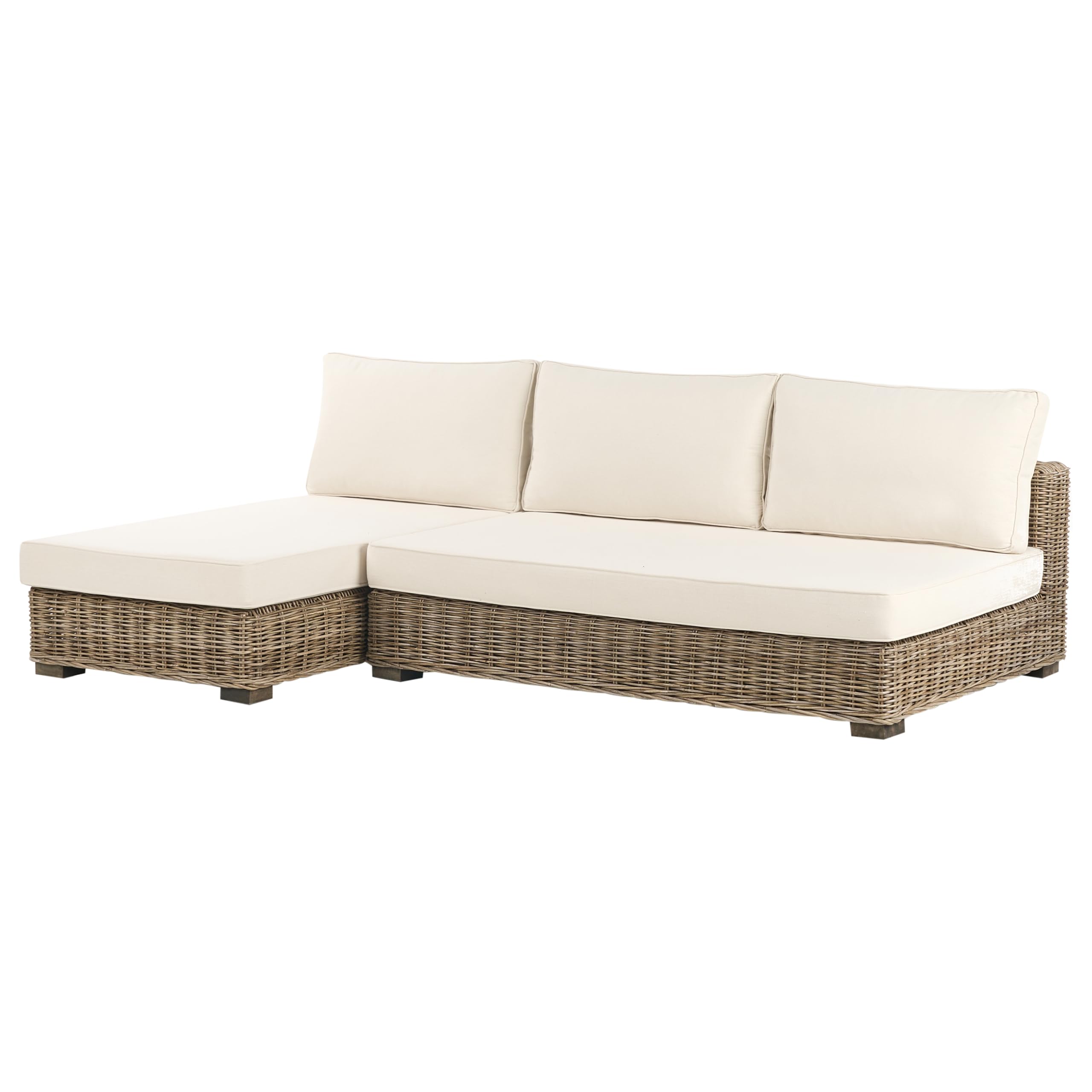Lounge Set Rattan grau 4 Personen rechtsseitig Auflagen cremeweiß Varallo