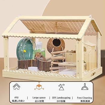 Amazon.co.jp: ハムスターハウス 木製 アクリル製、60 x 37 x 40