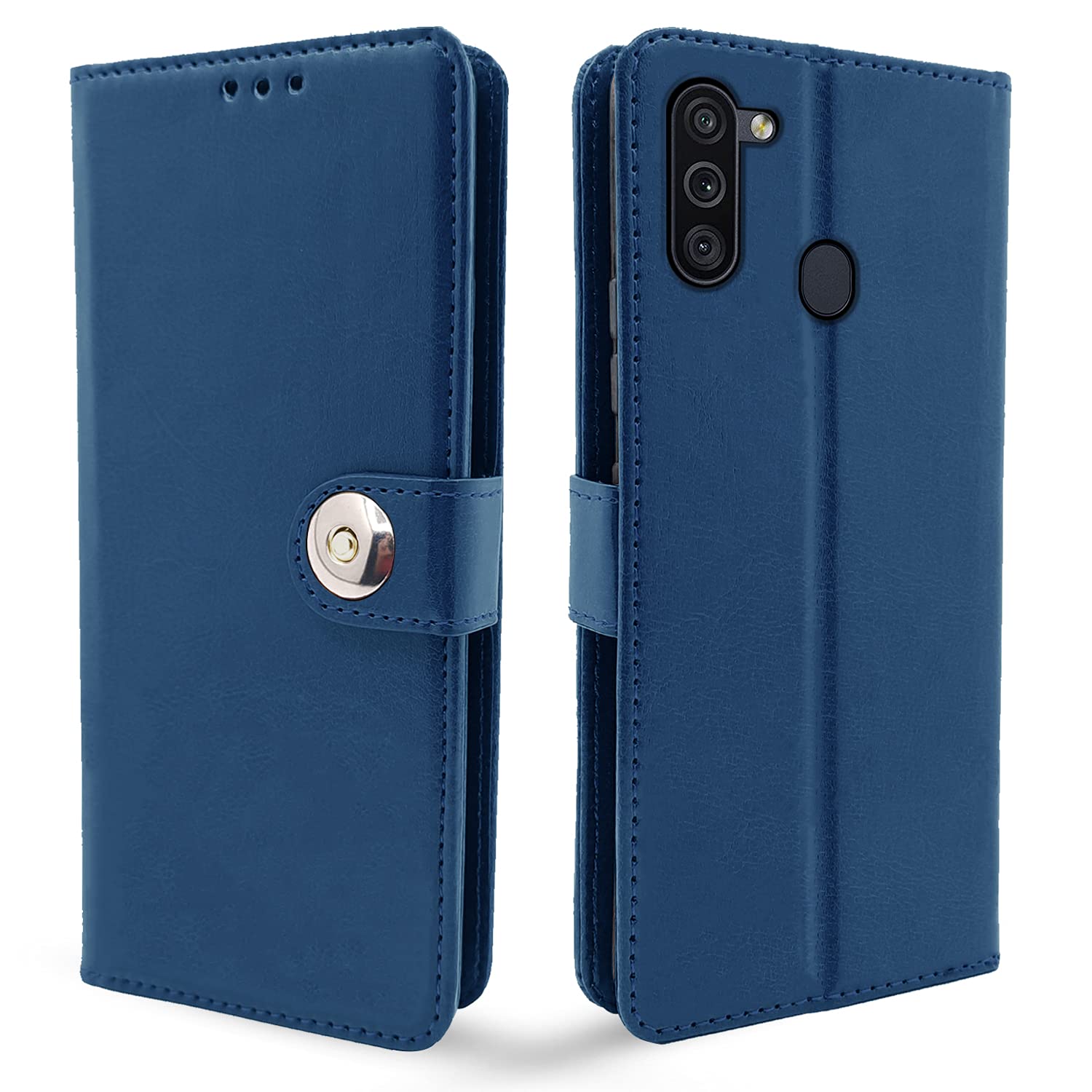 Pikkme Flip Cover Leather Finish | Inside TPU with Card Pockets | Wallet Stand and Shock Proof | Complete Protection Button Flip Case for Samsung Galaxy M11 (Blue) (B08HDJT9JD) Amazon Price History, Amazon Price Tracker