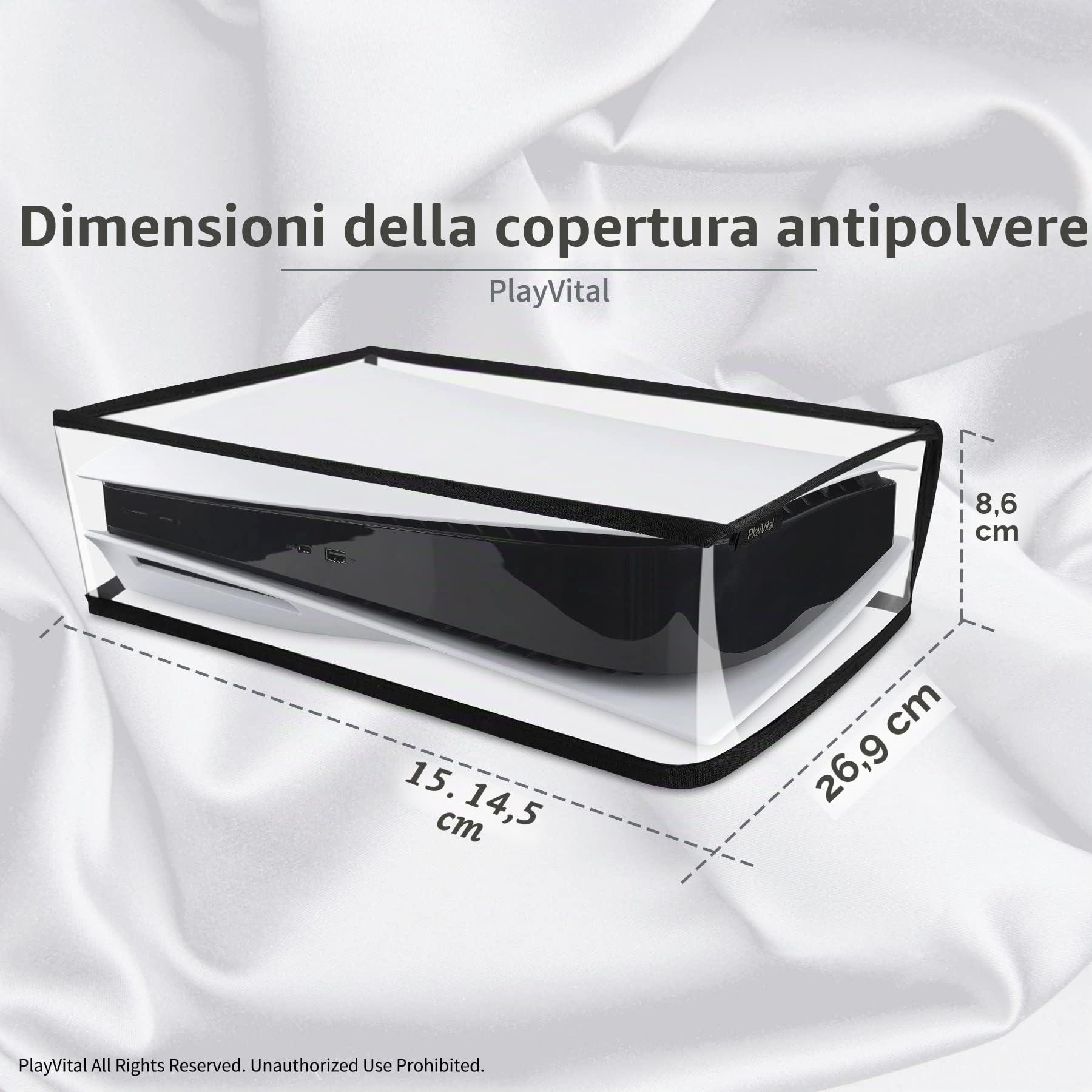 PlayVital per ps5 Cover Copertura Antipolvere Coperchio Orizzontale Custodia Protettiva Impermeabile per ps5 Standard Console Disc&Digital Edition(Non per Slim/Pro),Trasparente