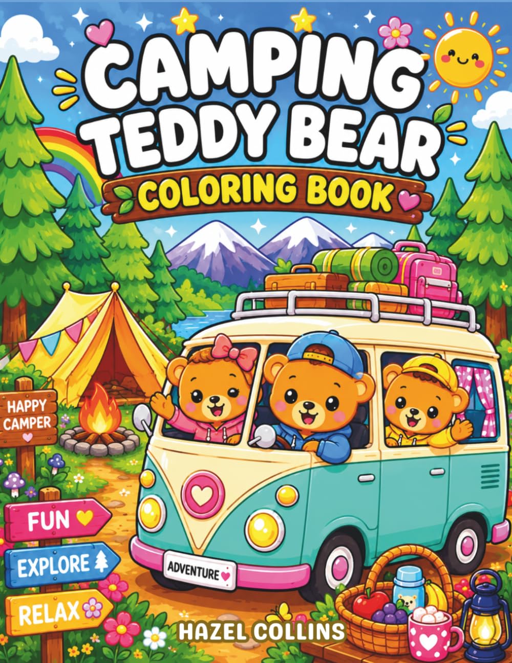 Camping Teddy Bear Coloring Book: Cute Kawaii Coloring Pages Featuring Cozy Campsite Adventures for Kids Ages 5 and Up